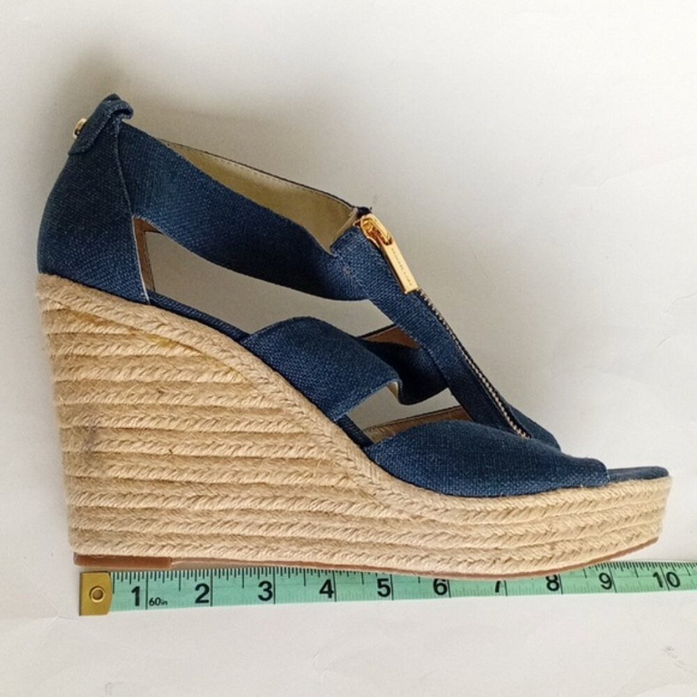 MICHAEL Michael Kors Blue Wedge Espadrille Sandals Gold Zipper Size 10M - Picture 14 of 17